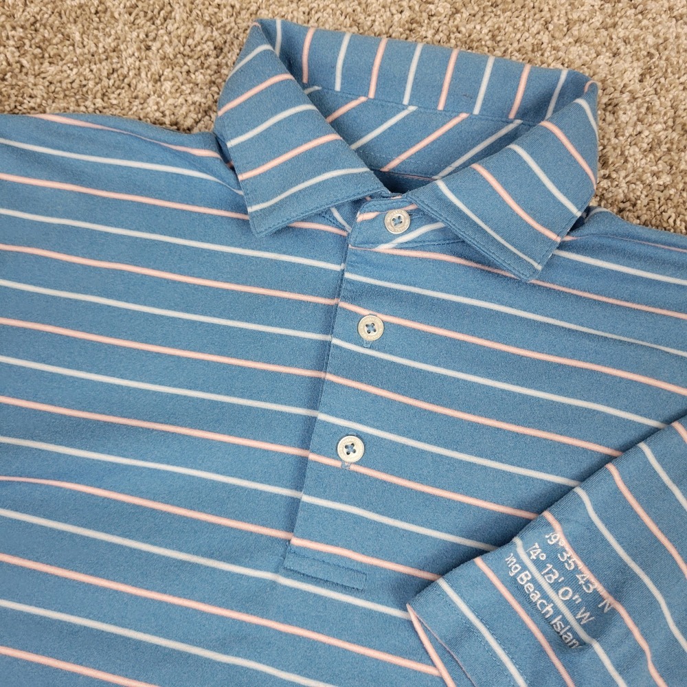 Southern Tide Mens Small Blue Striped Performance Stretch Polo Short Sleeve